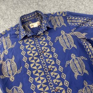 Blue Hawaii Button Up Shirt Medium Blue Tribal Sea Turtle Short Sleeve Men's